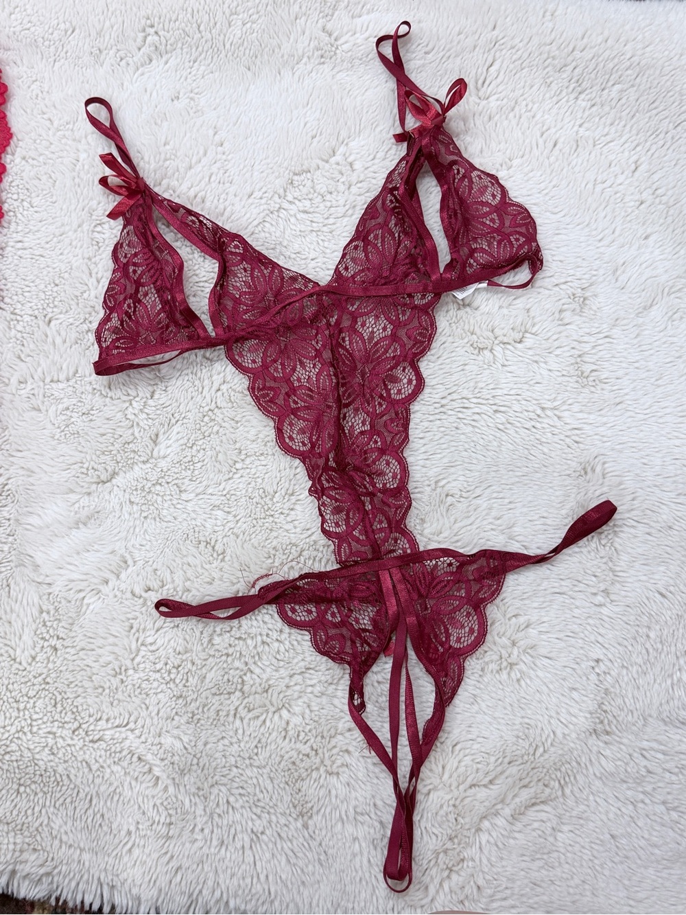Adore Me Peekaboo Red Lace Playsuit Medium